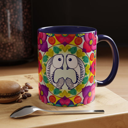 Accent Coffee Mug, Pisces, Zodiac v4, Flower Pattern, (11, 15oz)