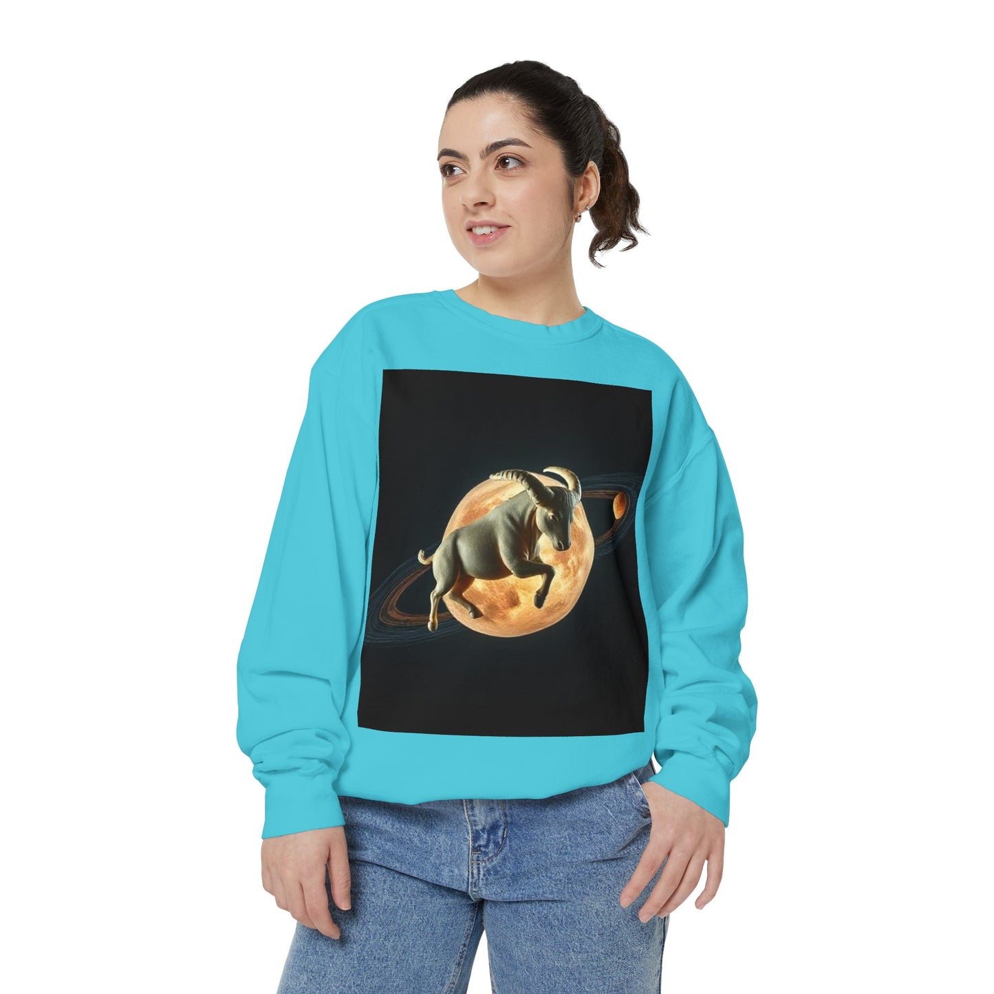 Garment-Dyed Sweatshirt, Unisex, Space Animal Design v1, Taurus