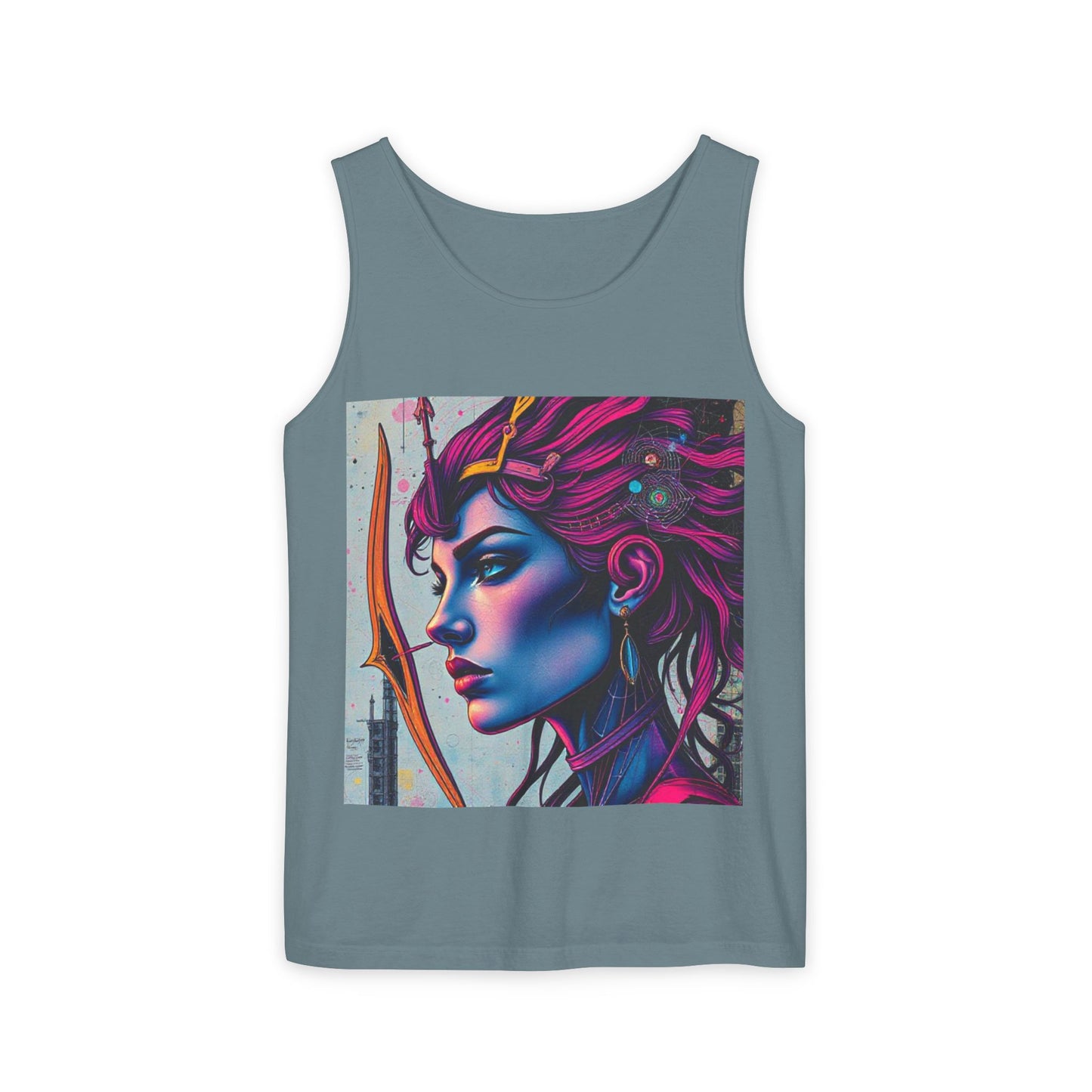 Unisex Garment-Dyed, Tank Top, Sagittarius Design, Pop Art, 100% US cotton