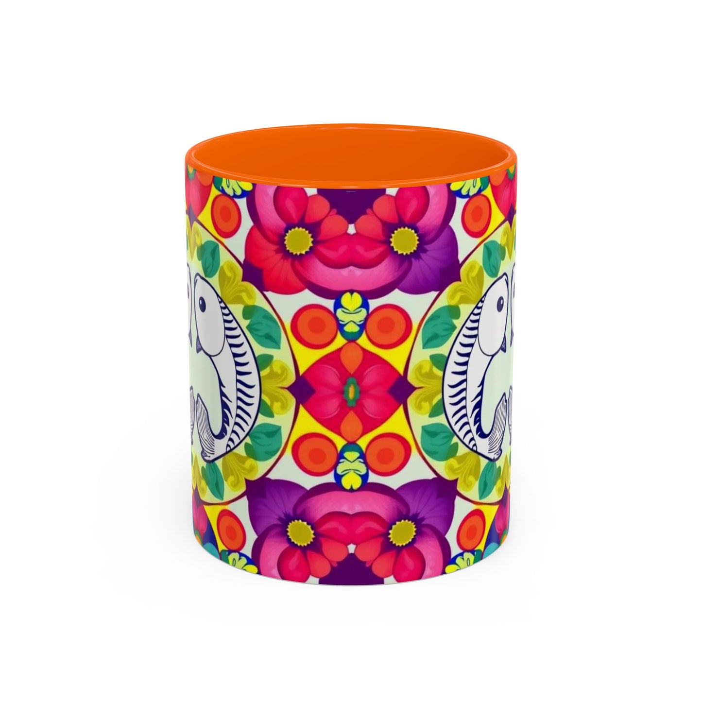 Accent Coffee Mug, Pisces, Zodiac v4, Flower Pattern, (11, 15oz)