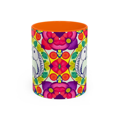 Accent Coffee Mug, Pisces, Zodiac v4, Flower Pattern, (11, 15oz)