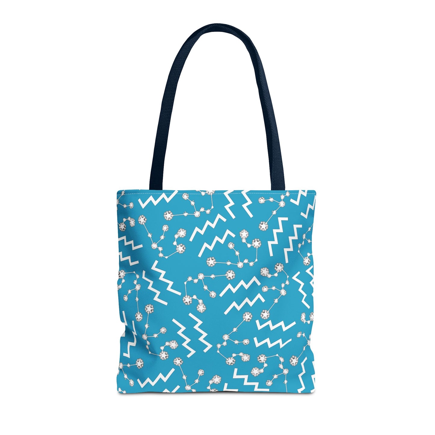 Tote Bag, Aquarius Zodiac Sign, AOP, (Turquoise, White)