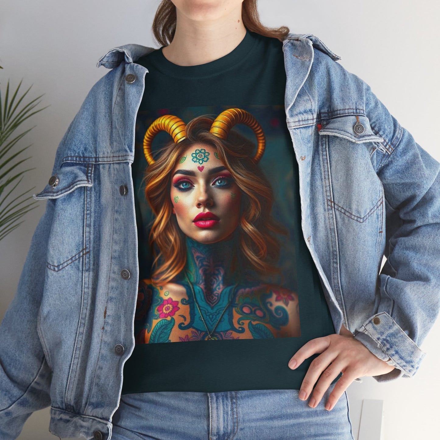 Unisex Heavy Cotton T-Shirt, Capricorn, Zodiac v1, Sexy Art