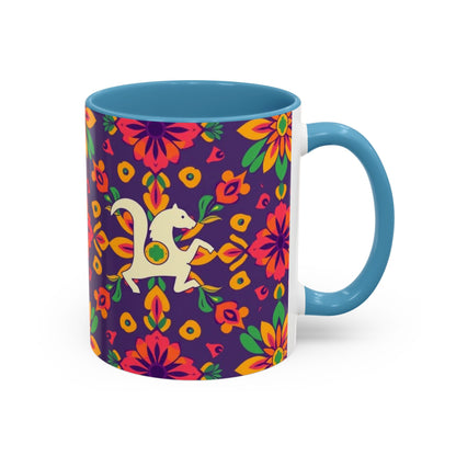Accent Coffee Mug, Aquarius, Zodiac v2, Flower Pattern, (11, 15oz)