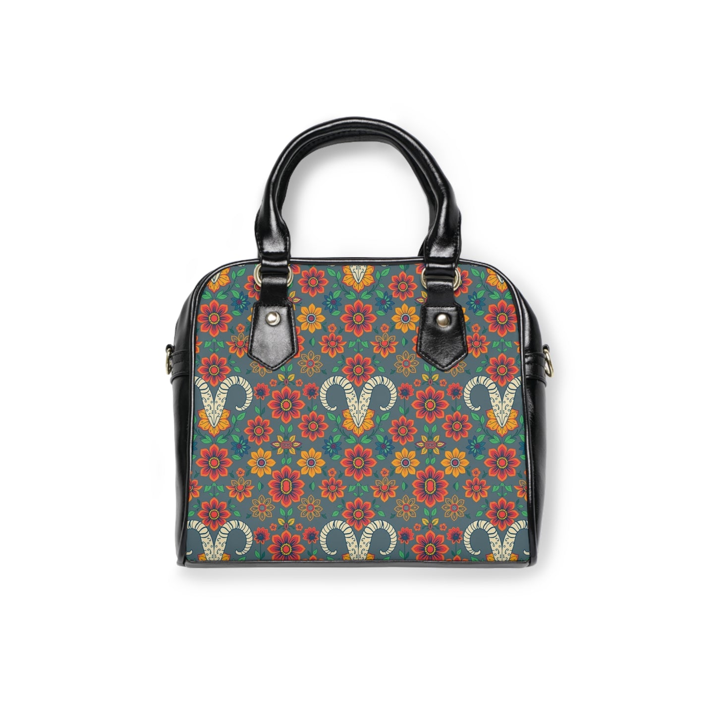 Shoulder Handbag, Aries, Zodiac v2, Flower Pattern