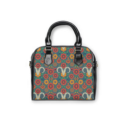 Shoulder Handbag, Aries, Zodiac v2, Flower Pattern