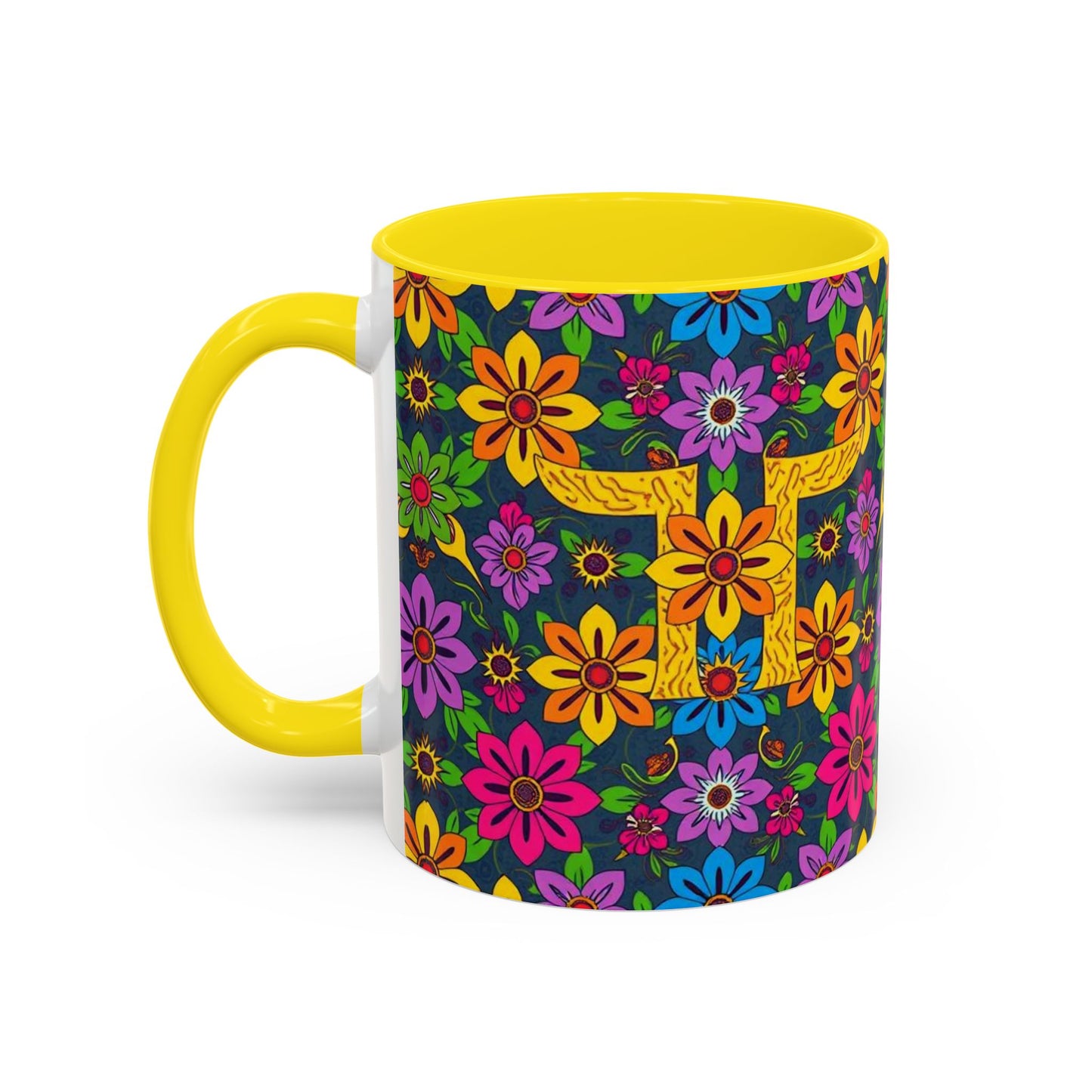 Accent Coffee Mug, Gemini, Zodiac v3, Flower Pattern, (11, 15oz)