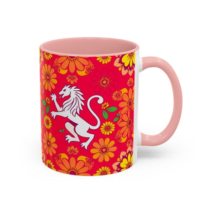 Accent Coffee Mug, Leo, Zodiac v4, Flower Pattern, (11, 15oz)
