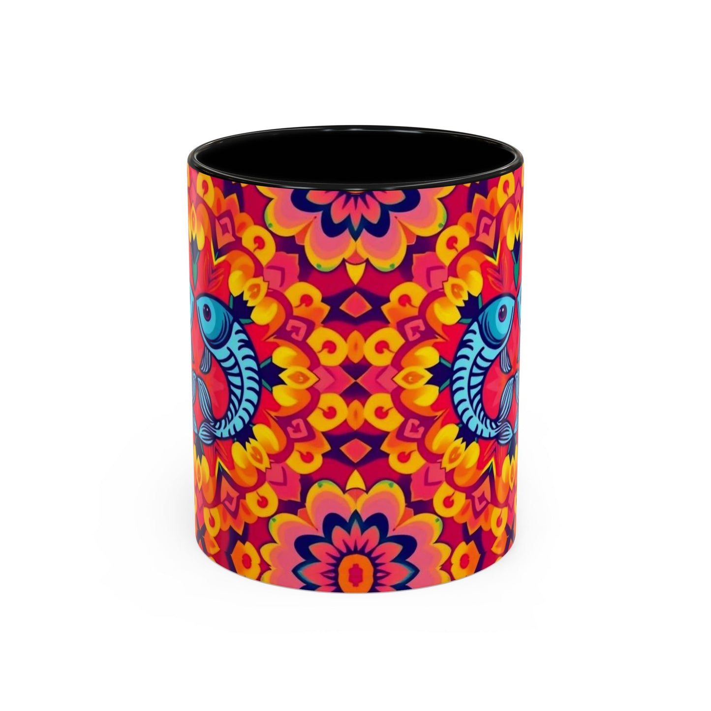 Accent Coffee Mug, Pisces, Zodiac v1, Flower Pattern, (11, 15oz)