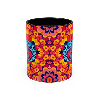Accent Coffee Mug, Pisces, Zodiac v1, Flower Pattern, (11, 15oz)