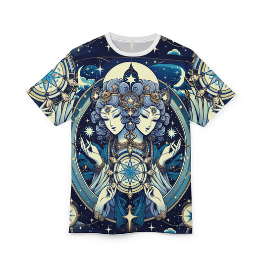 Unisex Cut & Sew T-Shirt (AOP), Twin Heads, Gemini Zodiac Design, Regular fit, 100% Polyester