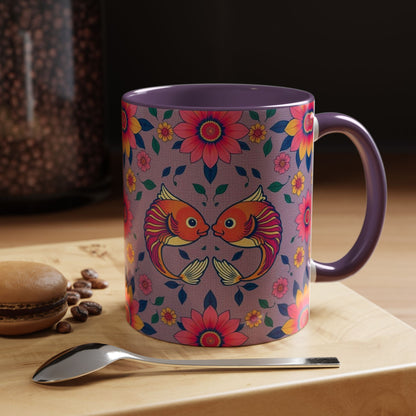 Accent Coffee Mug, Pisces, Zodiac v2, Flower Pattern, (11, 15oz)