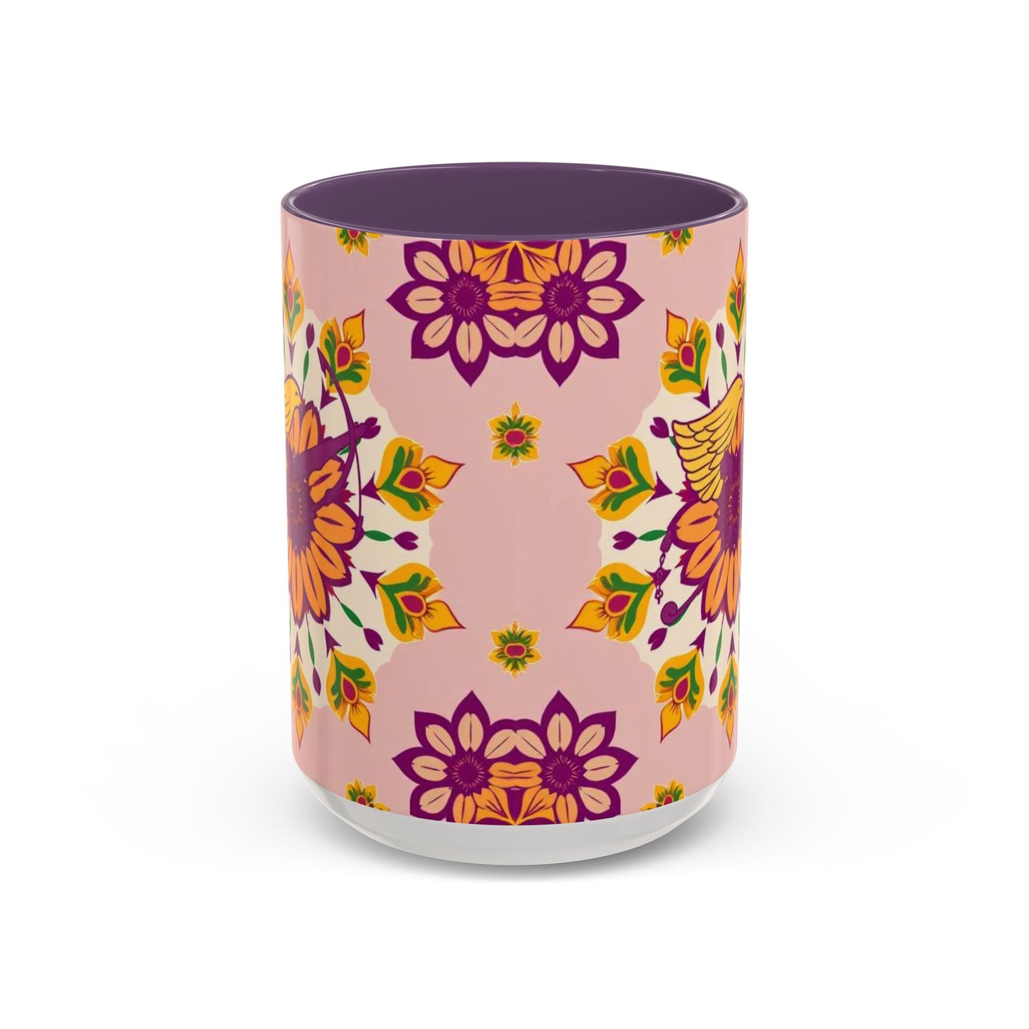 Accent Coffee Mug, Sagittarius, Zodiac v4. Flower Pattern, (11, 15oz)