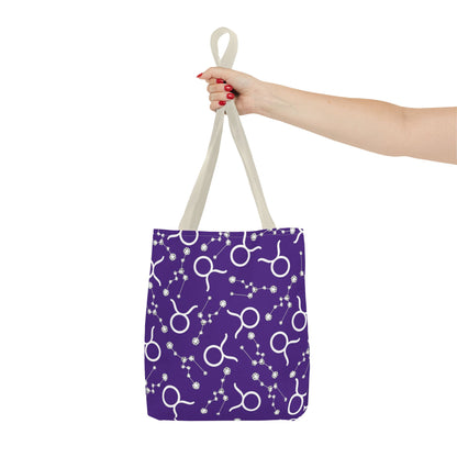 Tote Bag, Taurus Zodiac Sign, AOP, (Purple, White)