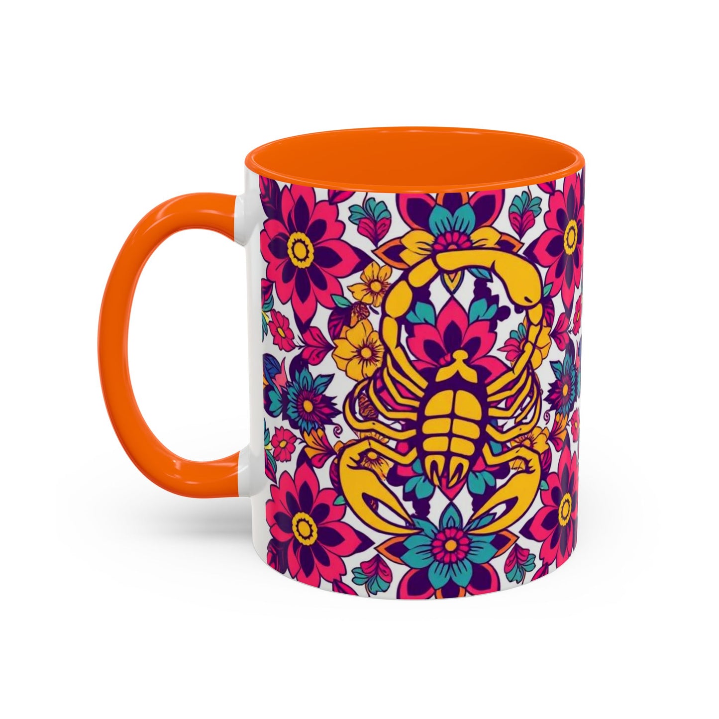 Accent Coffee Mug, Scorpio, Zodiac v2. Flower Pattern, (11, 15oz)