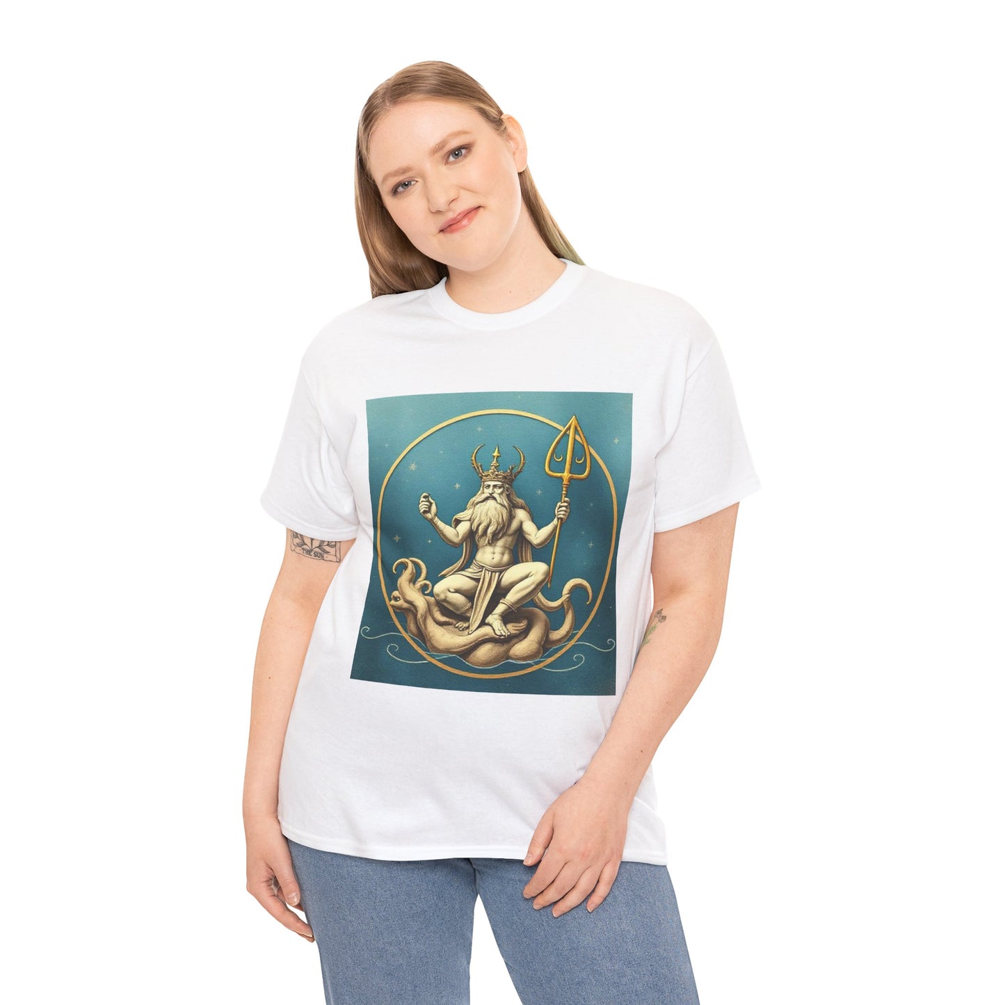 Unisex Heavy Cotton T-Shirt, Aquarius God 3v, Zodiac Design