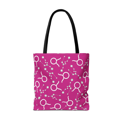 Tote Bag, Taurus Zodiac Sign, AOP, (Pink, White)