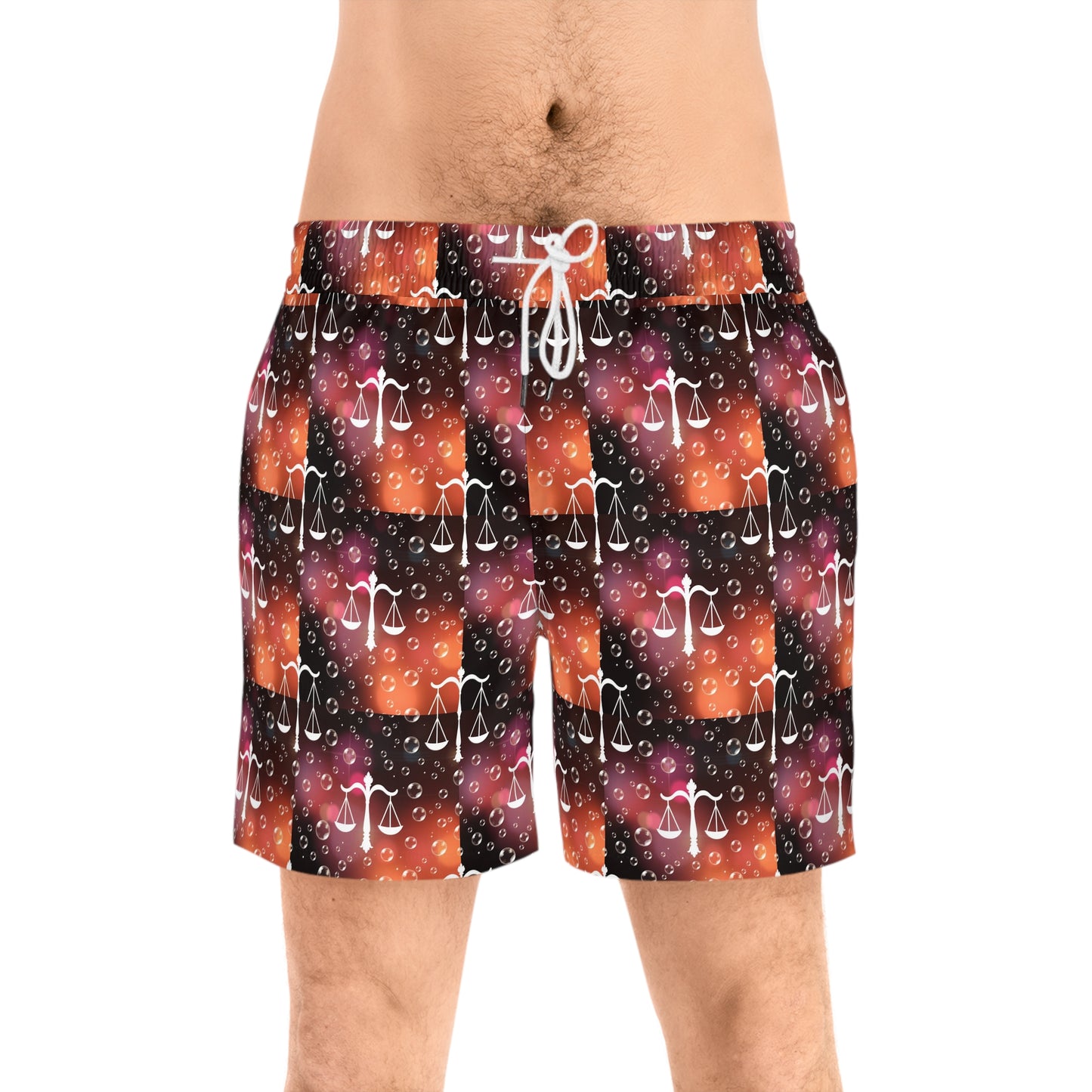 Men's Mid-Length Swim Shorts, (AOP), Libra, Zodiac v3, Bubble Pattern