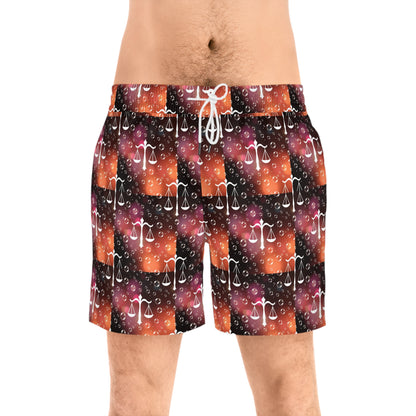 Men's Mid-Length Swim Shorts, (AOP), Libra, Zodiac v3, Bubble Pattern