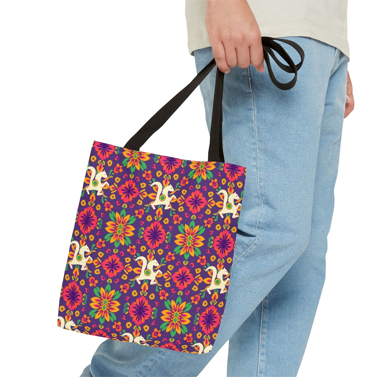 Tote Bag (AOP), Aquarius, Zodiac v2, Flower Pattern