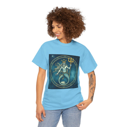 Unisex Heavy Cotton T-Shirt, Aquarius God 6v, Zodiac Design