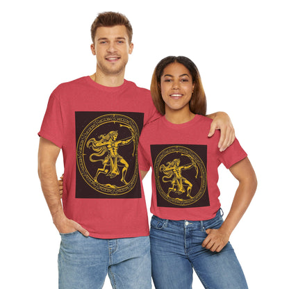 Unisex Heavy Cotton T-Shirt, Mythical Faun/Satyr v1, Sagittarius Zodiac Design