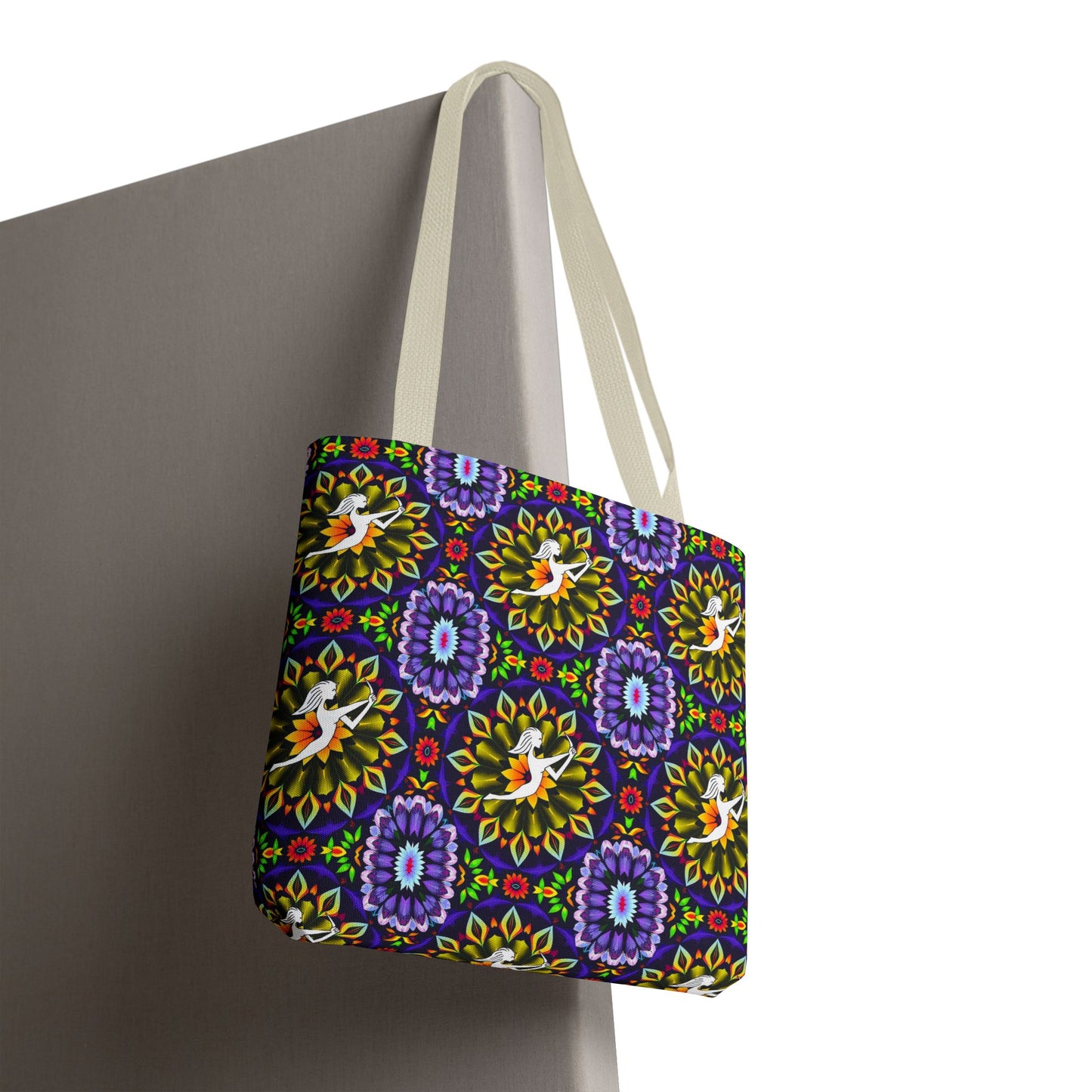 Tote Bag, (AOP), Sagittarius, Zodiac v5, Flower Pattern