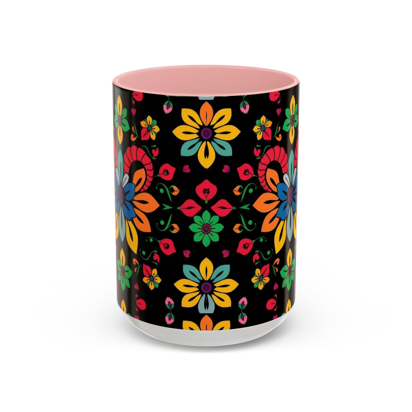 Accent Coffee Mug, Aries, Zodiac v3, Flower Pattern, (11, 15oz)