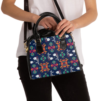 Shoulder Handbag, Pisces, Zodiac v2, Flower Pattern
