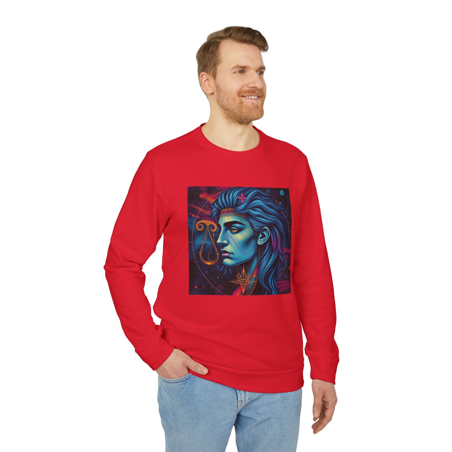 Adidas, Unisex Fleece Crewneck Sweatshirt, Libra, Pop Art, Zodiac