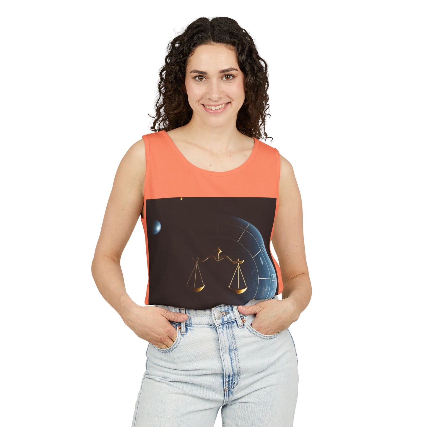 Unisex Garment-Dyed, Tank Top, Libra Design, Space Scale, 100% US cotton