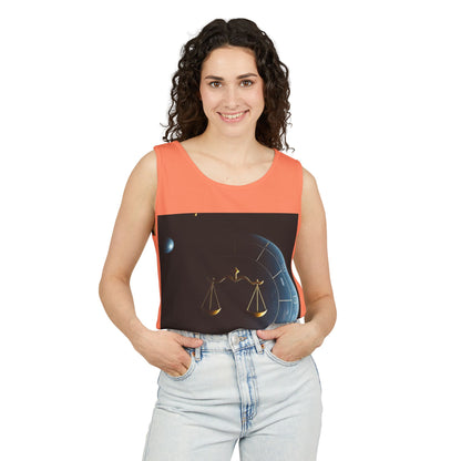 Unisex Garment-Dyed, Tank Top, Libra Design, Space Scale, 100% US cotton