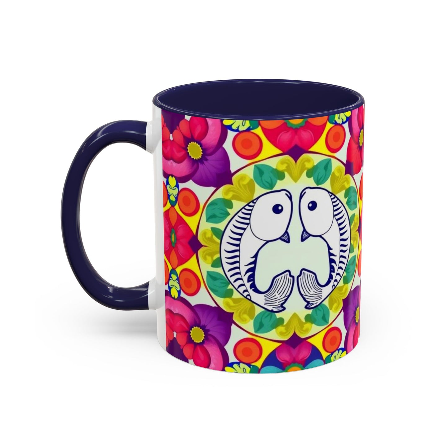 Accent Coffee Mug, Pisces, Zodiac v4, Flower Pattern, (11, 15oz)
