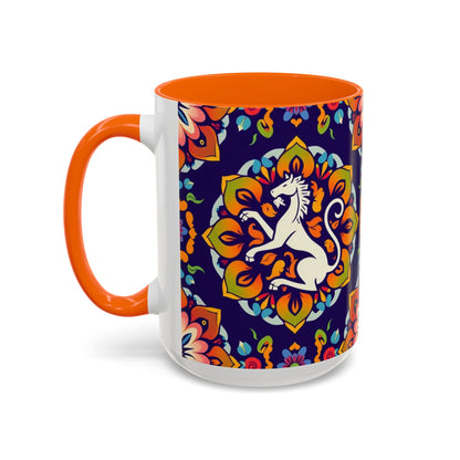 Accent Coffee Mug, Virgo, Zodiac v4. Flower Pattern, (11, 15oz)