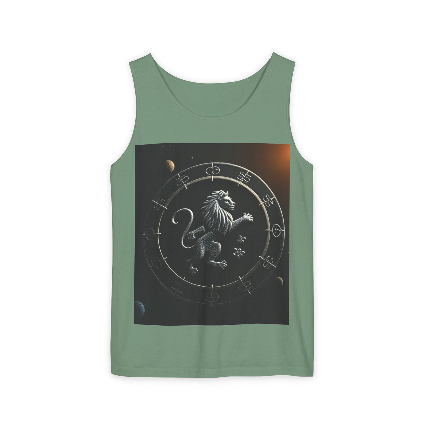 Unisex Garment-Dyed, Tank Top, Leo Design, Space Animal, 100% US cotton