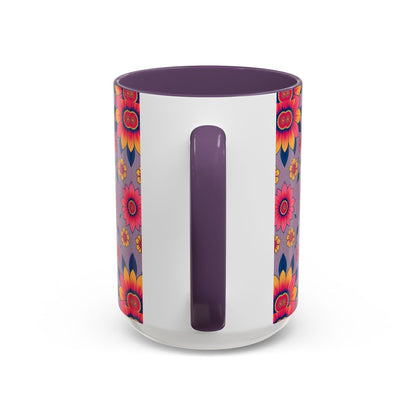 Accent Coffee Mug, Pisces, Zodiac v2, Flower Pattern, (11, 15oz)