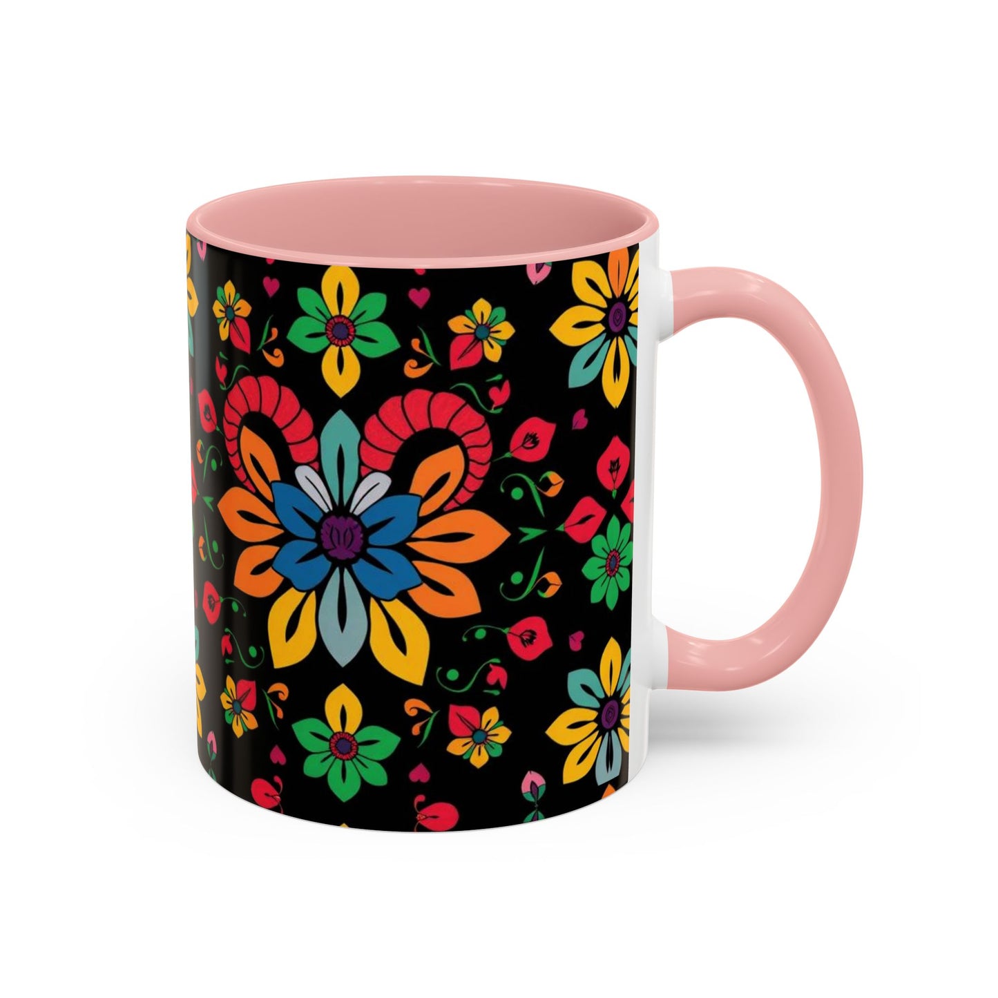 Accent Coffee Mug, Aries, Zodiac v3, Flower Pattern, (11, 15oz)