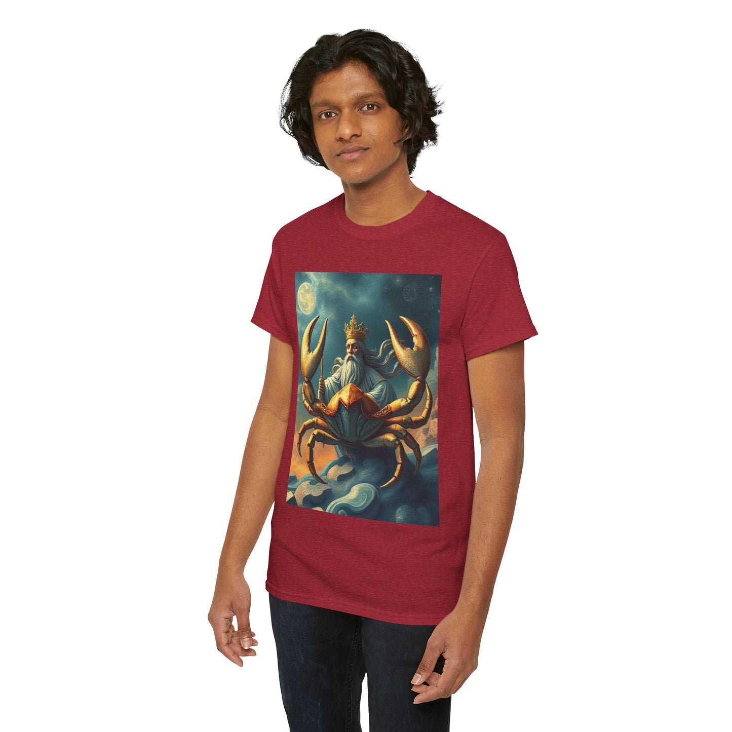 Unisex Heavy Cotton T-Shirt, Crustacean King, Cancer Zodiac Design