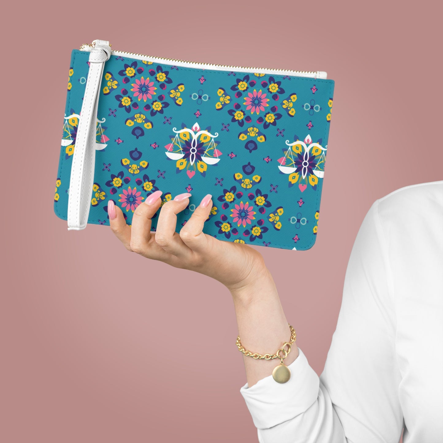 Clutch Bag, Libra, Zodiac v3, Flower Pattern