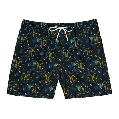 Men's Mid-Length Swim Shorts, (AOP), Aquarius, Zodiac v1, Bubble Pattern