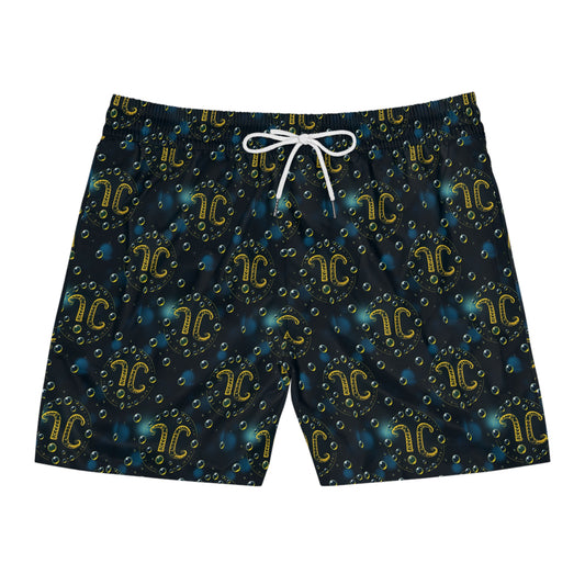 Men's Mid-Length Swim Shorts, (AOP), Aquarius, Zodiac v1, Bubble Pattern