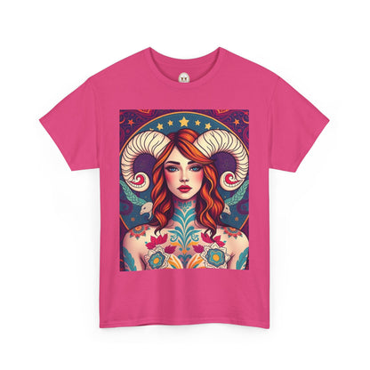 Unisex Heavy Cotton T-Shirt, Aries, Zodiac v1, Sexy Art