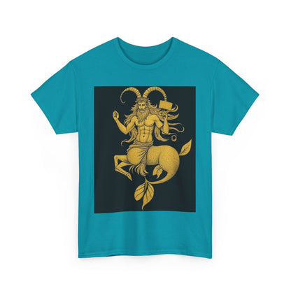 Unisex Heavy Cotton T-Shirt, Capricorn God, Zodiac Design