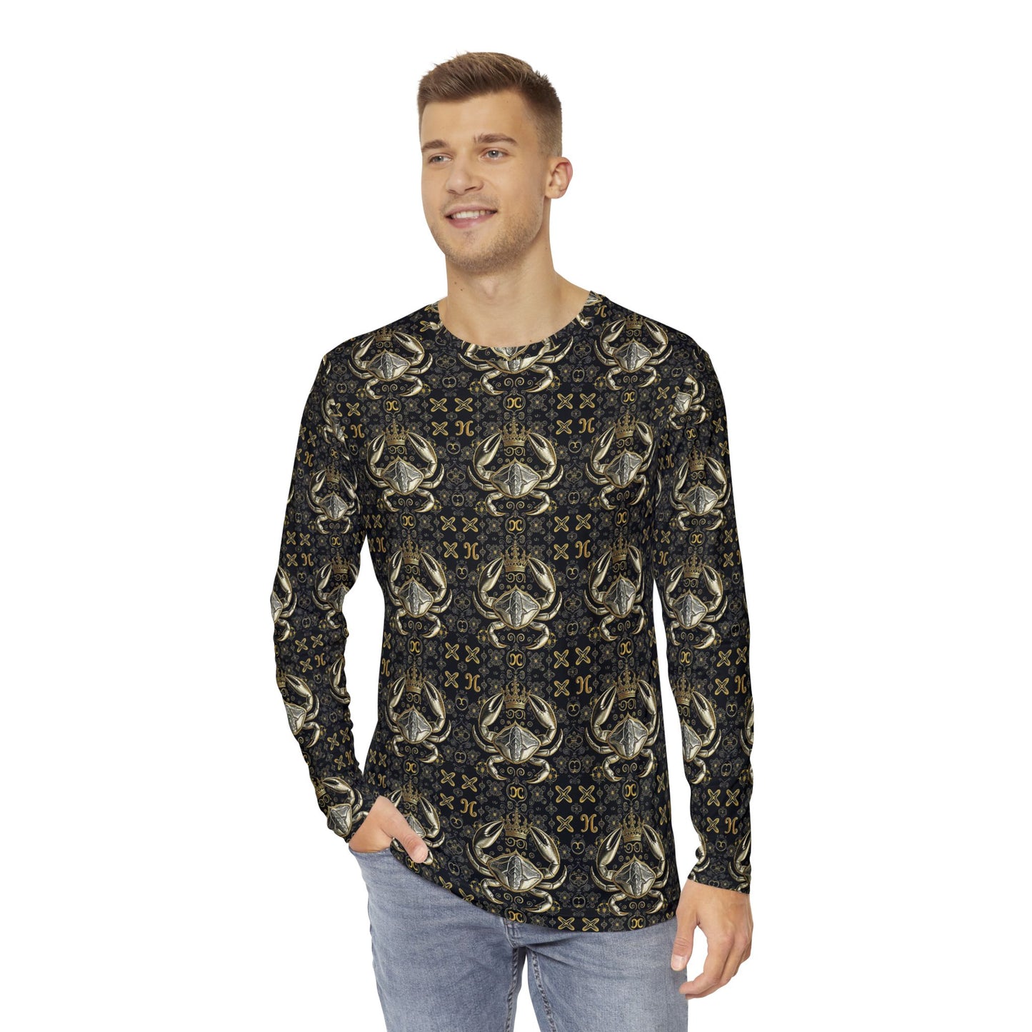 Men's Long Sleeve Shirt, (AOP), Cancer, Zodiac v1, Pattern