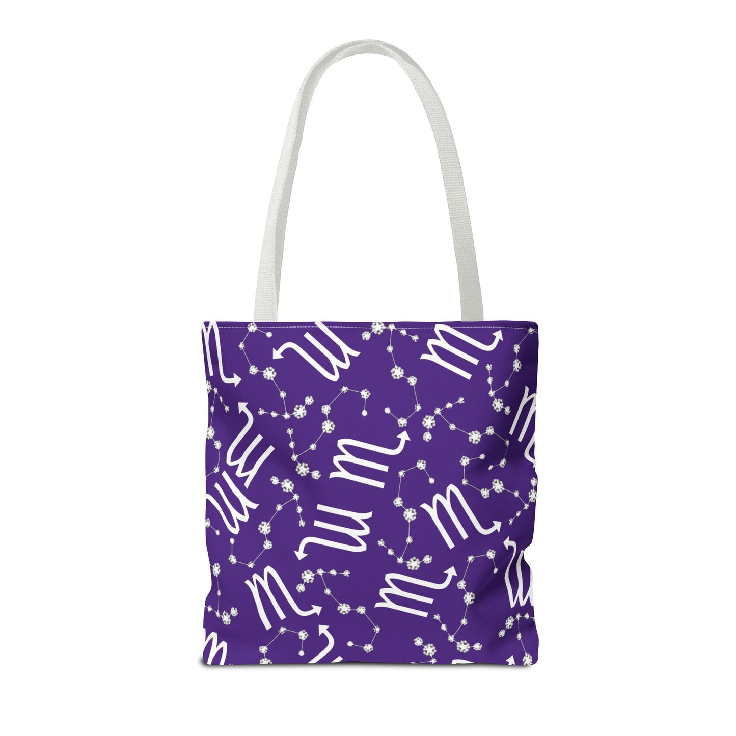 Tote Bag, Scorpio Zodiac Sign, AOP, (Purple, White)
