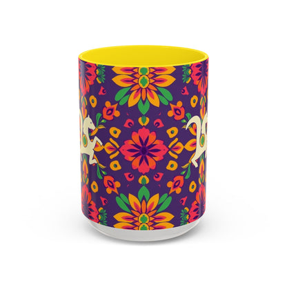 Accent Coffee Mug, Aquarius, Zodiac v2, Flower Pattern, (11, 15oz)