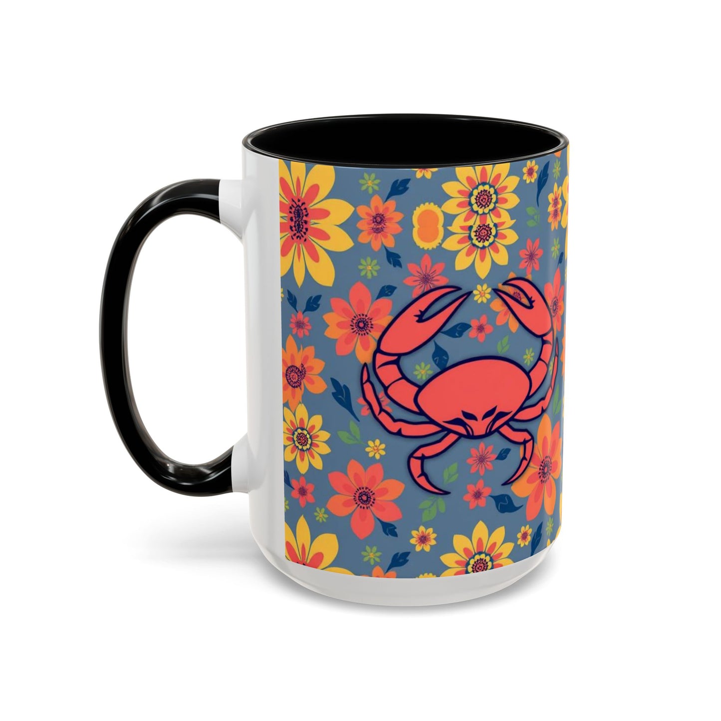 Accent Coffee Mug, Cancer, Zodiac v1, Flower Pattern, (11, 15oz)