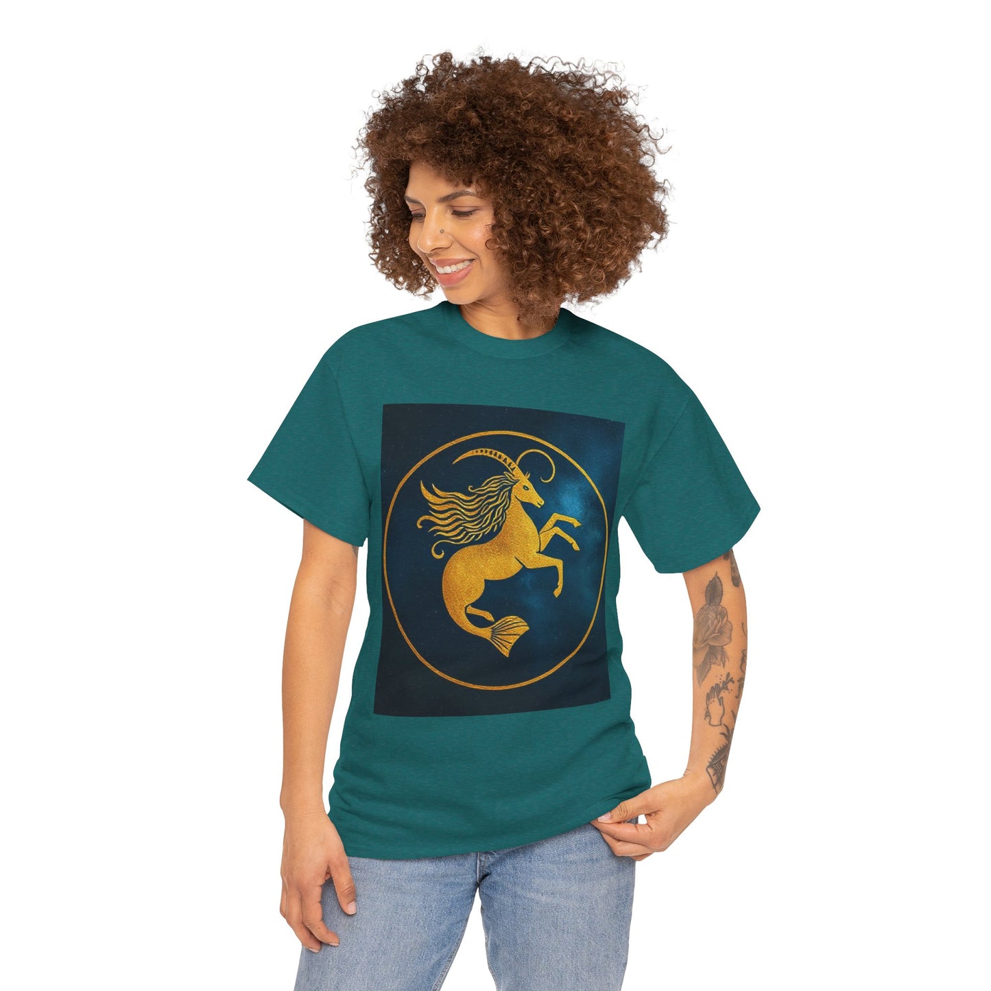 Unisex Heavy Cotton T-Shirt, Capricorn Animal v3, Symbol, Zodiac Design