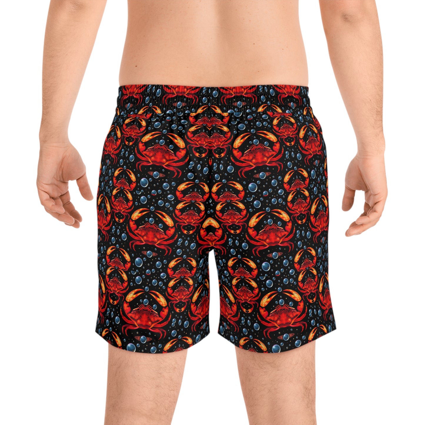 Men's Mid-Length Swim Shorts, (AOP), Cancer, Zodiac, Bubble Pattern