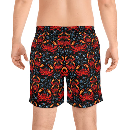 Men's Mid-Length Swim Shorts, (AOP), Cancer, Zodiac, Bubble Pattern